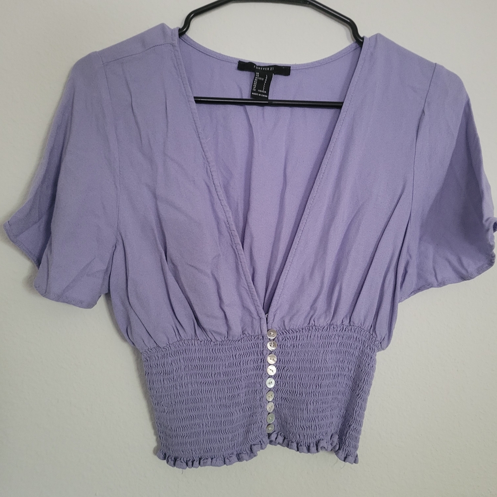 Lavender V-Neck Smocked Top